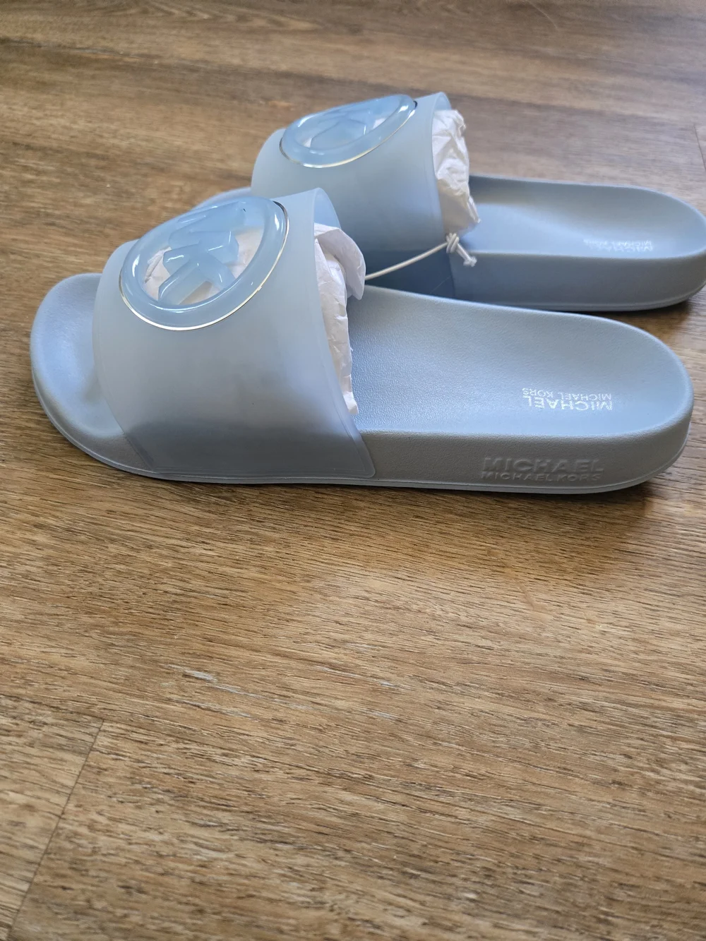 Michael Kors Light Blue Logo Slide Sandals